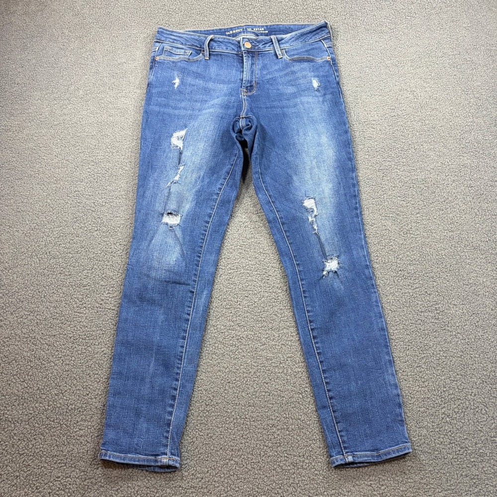 Old Navy Jeans Womens 10 Blue Rockstar Mid Rise Distressed Skinny Stretch Denim